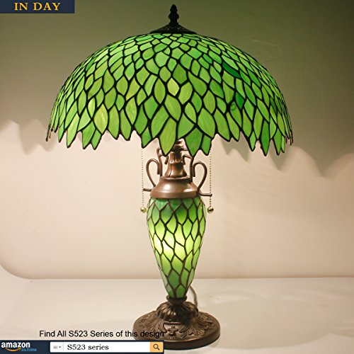 Tiffany Style Table Lamp W16H24 Inch Tall Green Stained Glass Wisteria