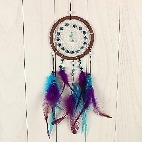 Handmade Dream Catcher, AuroTrends Circle-shaped with Feathers Wall Hanging Decoration Ornament for Car ,Home ,Bedroom (Comes with a FREE Cute Key Chain)(Blue and Purple)