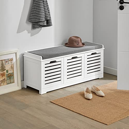 Haotian FSR23W, White Storage Bench with 3 Drawers & Padded Seat