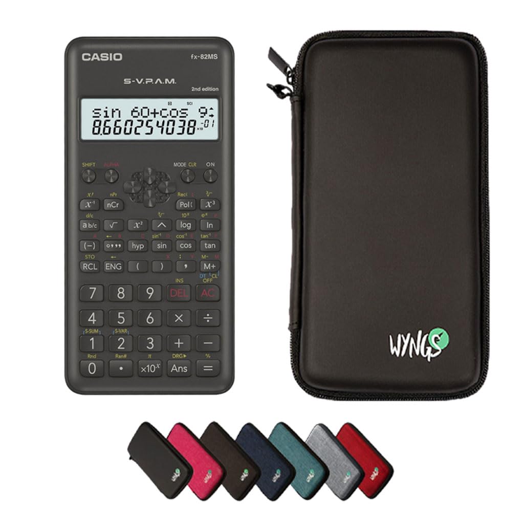 Casio fx-82MS 2nd edition including a WYNGS protective case in Black - Basic Set