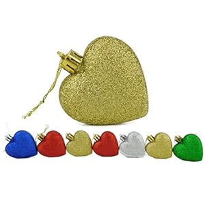 Pack van 16 – Glitter Hartvormige Kerstballen – Kerstboomversieringen (Veelkleurig)