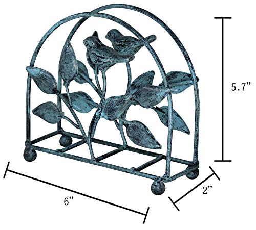 Cast Iron Bird & Tree Classic Napkin Holder/Tabletop Freestanding Tissue Dispenser, Turquoise