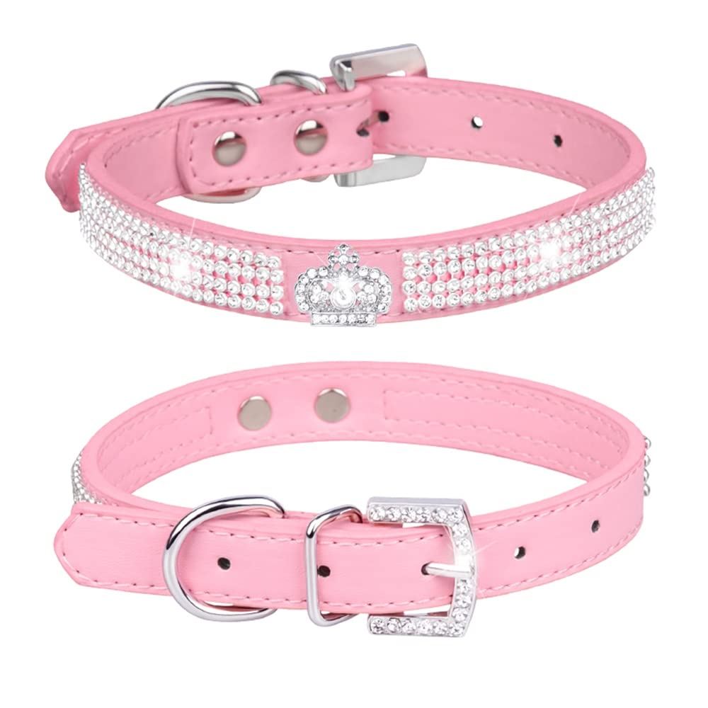 haoyueer Cute Dazzling Sparkling Elegant Fancy PU Leather Bling Rhinestone Crystal Jeweled Pet Cat Dog Puppy Collar … (M, Pink-1) — image 1