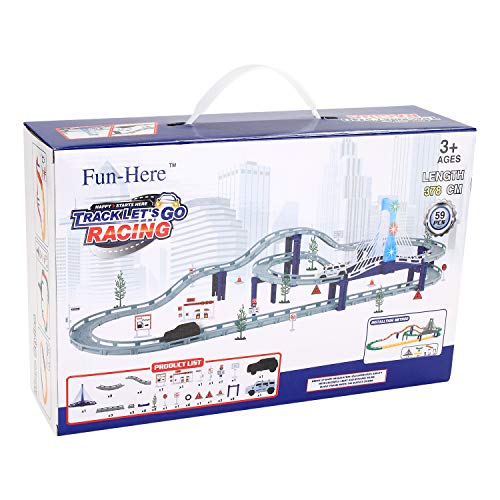 Fun-Here Race Cars Track Set Toy City Highway Living Flexible Slot Car Mega Tracks Length 12 feet Musical Bridge Boys Girls Gift - Thumbnail 6