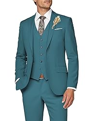 Wangyue Mens 3 Piece Suit Teal Blue Suits for Men