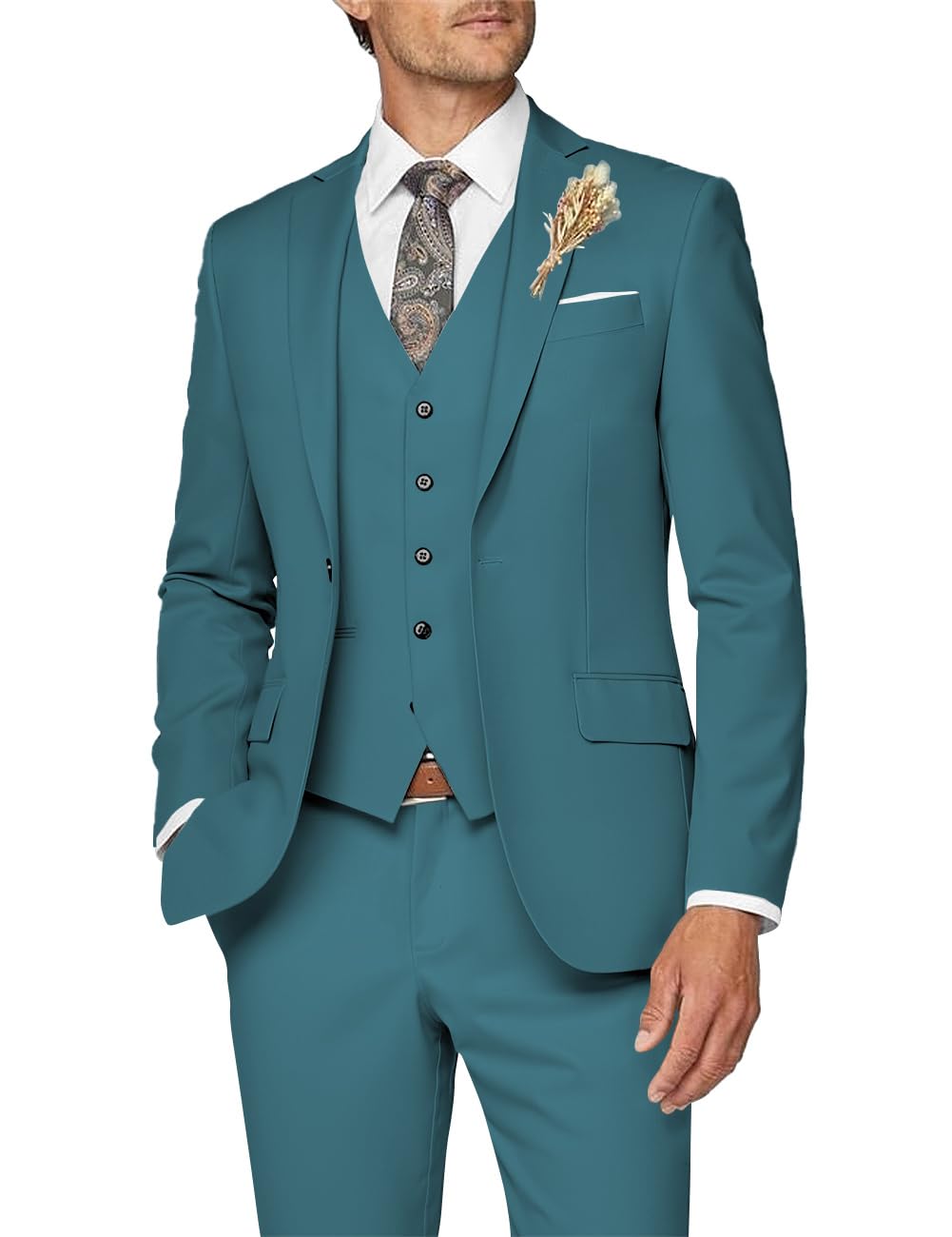 Wangyue Mens 3 Piece Suit Teal Blue Suits for Men