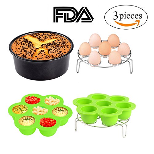 3pcs Instant Pot Accessories Set Kit Silicone Egg Bites Mold+Egg Steamer Rack+7inch Cake Pan Mold Insert Pans for 5 6 8 Quart Pressure Cooker Accessory