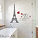 Decor MI Eiffel Tower I Love Paris Waterproof Removable Wall Decal Stickers for Living Room Bedroom Bathroom Kitchen Office Background Wall Art Wallpaper 15x9 inch