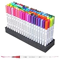 Hethrone Dual Brush Tip Markers Art Pens Bullet Journal Pens,100 Colors of Markers for Adults Kids Drawing Coloring Calligraphy Lettering Writing Projects for Christmas Gifts（100 Colors White)