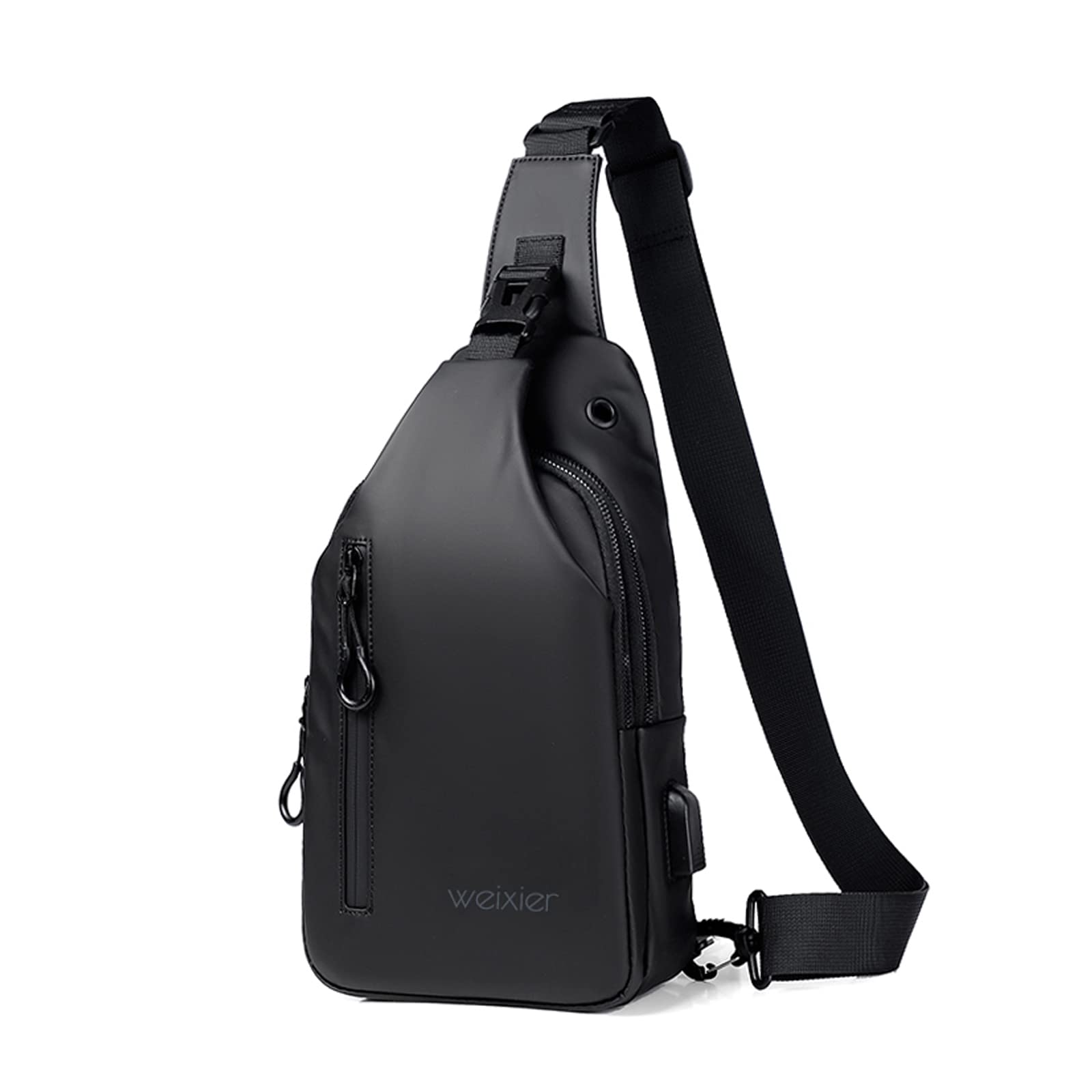 FANDARE Sling Bag Men Chest Pack Shoulder Crossbody Backpack with USB Charging Port Lightweight Casual Daypacks for Outdoor Travel Work Hiking Running Indoor Activities Waterproof Polyester Black