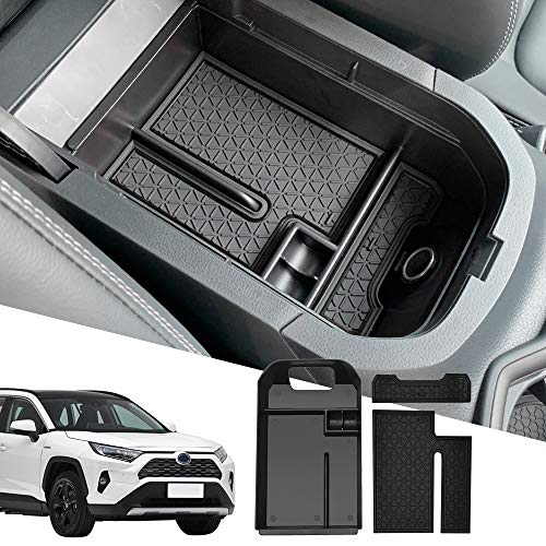 D-Lumina RAV-4 Center Console Organizer Compatible with Toyota RAV4 2019 2020 2021 2022 2023 - Armrest Secondary Storage Tray, w/Black Anti-Dust Mats