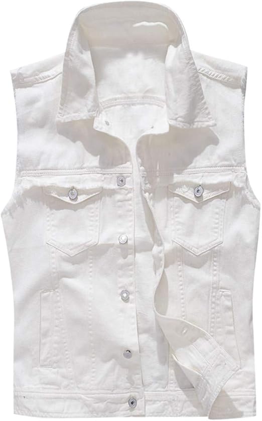 men's white sleeveless denim jacket