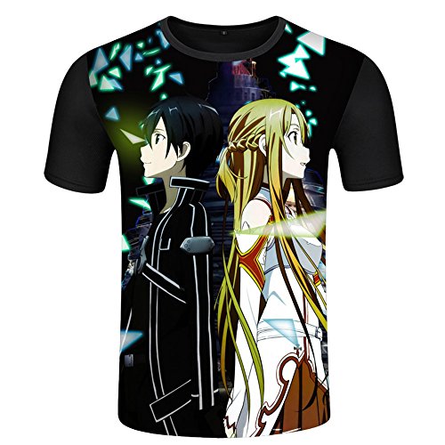 Rain's Pan Anime Sword Art Online Kirito & Asuna Cosplay T-Shirt Casual Tops Black