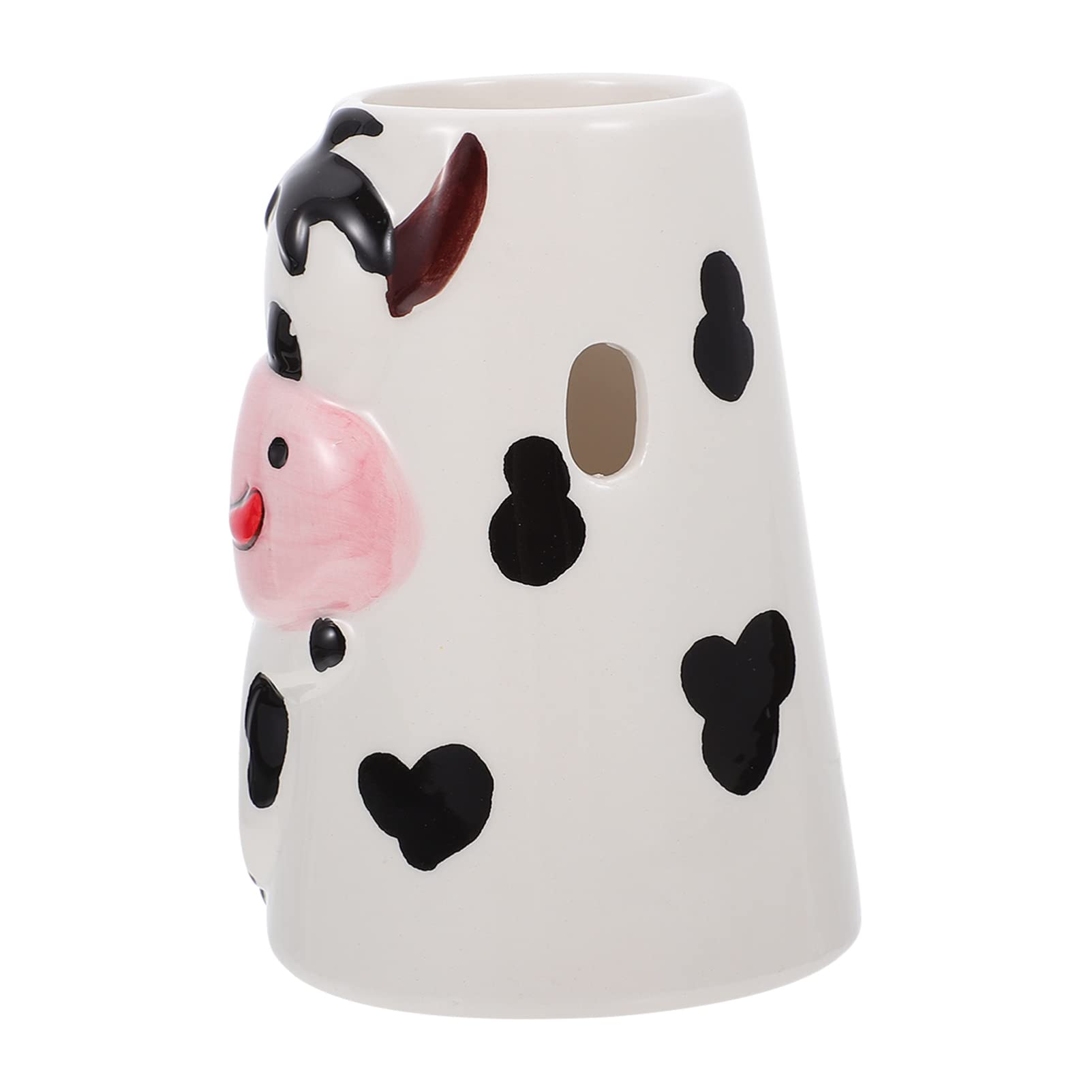 Balacoo Hamster Water Bottle Stand Ceramic Cow Shape Small Animal Bottle Holder Water Drinker Base for Small Animals Guinea Pig Squirrel Rabbit Drinking, White