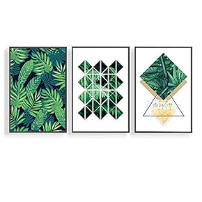 3 Piece Canvas Wall Art for Living Room, Bedroom Green Plants Framed Canvas Prints for Home Decoration Ready to Hang - 16"x24"x3 Panels