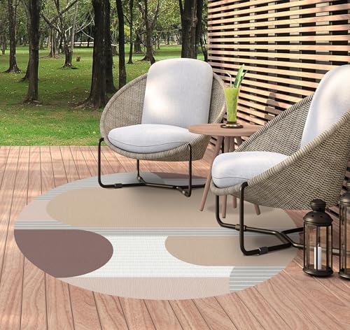 VINILIKO Design | Alfombra Vinílica Redonda Geométrica - MAI [Diam] 100 cm - Interior y Exterior, Antideslizante, Lavable - Diseño Vintage - Alfombra Vinilo Salón, Terraza