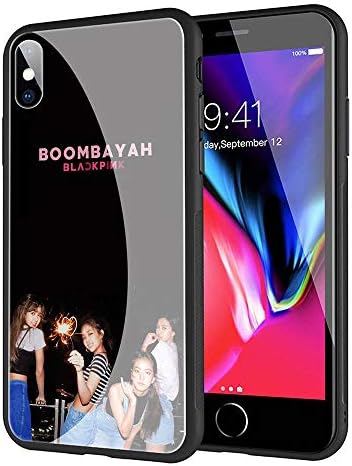 GUOZHAO Phone Case iPhone X/XS,GZA-13 Blackpink Rose Lisa Jennie Jisoo Tempered Glass Back Black Cover and Soft Silicone Rubber Bumper Frame for Scratch-Resistant and Anti-Scratch Absorption