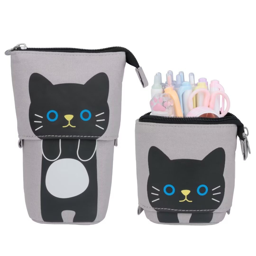 EDATOFLY Telescopic Pencil Case, Cute Standing Pencil Bag Retractable Telescopic Pen Pouch Small Pencil Case Pencil Pouch for Girls Boys Kids (Black Cat)