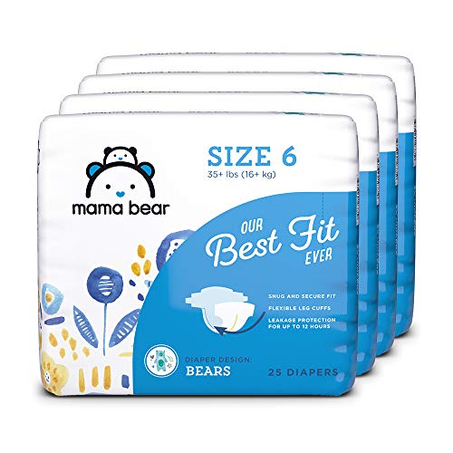 Amazon Brand Mama Bear Best Fit Diapers Size 6, 100 Count, Bears