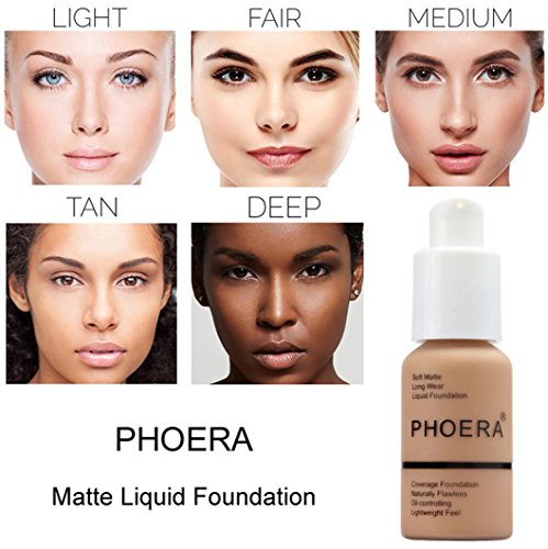 Liquid Foundation,Vanvler 30ml PHOERA Matte Concealer Oil Control Foundation Cream Makeup (D)