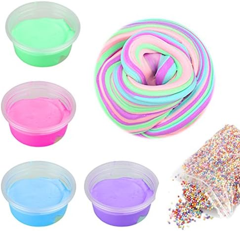 Fluffy Slime Supplies - AUNOOL 7 OZ Fluffy Floam Slime Scented Stress Relief Toy for Kids, Super Soft Non Sticky without Borax (4 Pack)