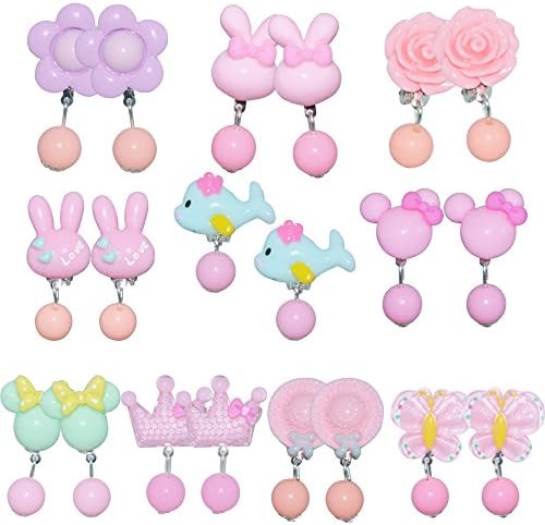 14 Pairs Clip-on Earrings Girls Little Baby Toddler Play Earrings Party Favor Birthday Gift Pretend Play Princess Jewelry Set in Box