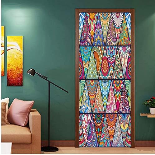 HHZDH Triangular Pattern Style Door Stickers Mural Pvc Self-Adhesive Bedroom Wallpaper Living Room Home Decoration 77x200cm