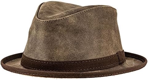 American Hat Makers Soho by Ashbury Hats Pork Pie Leather Fedora, Bomber Brown - X-Large