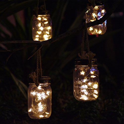 Homeleo 4 Pack Vintage Solar Powered Mason Jar Led Lights W Lids