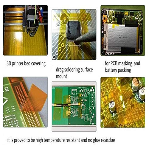 High Temperature Heat Resistant Tape 50mm X108ft AIYUNNI Polyimide Film Adhesive Tape Heat Press Tape Sublimation Tape - for 3D Print Bed,Soldering,Protecting CPU, PCB Circuit Board etc.