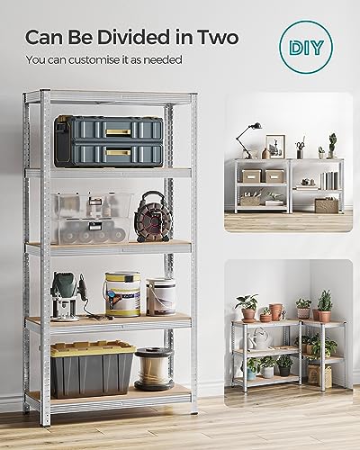 SONGMICS 5-Tier Storage Shelf, Adjustable Boards, Industrial Style, for Kitchen, Living Room, 40 x 90 x 180 cm, 875 kg Capacity, Silver GLR40SV