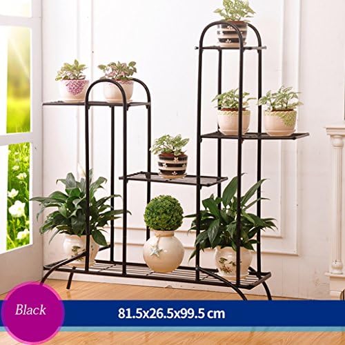 Iron Flower Staircase Flower Pot Rack Outdoor Living Room Balcony Flower Rack (81.526.599.5cm) ( Color : Black )