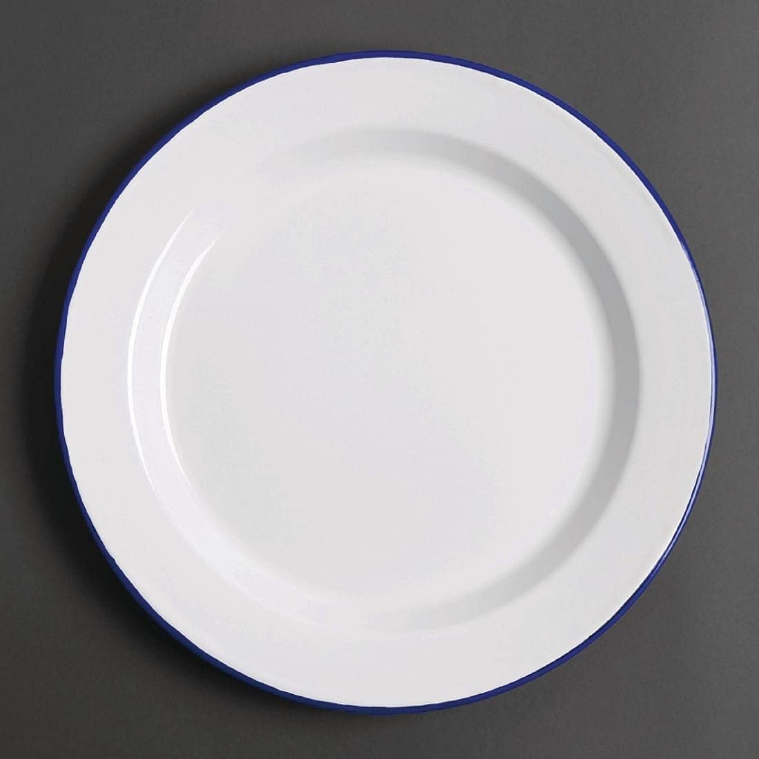 Olympia Enamel White Blue Dinner Plate 300mm Restaurant Kitchen Tableware 6pc