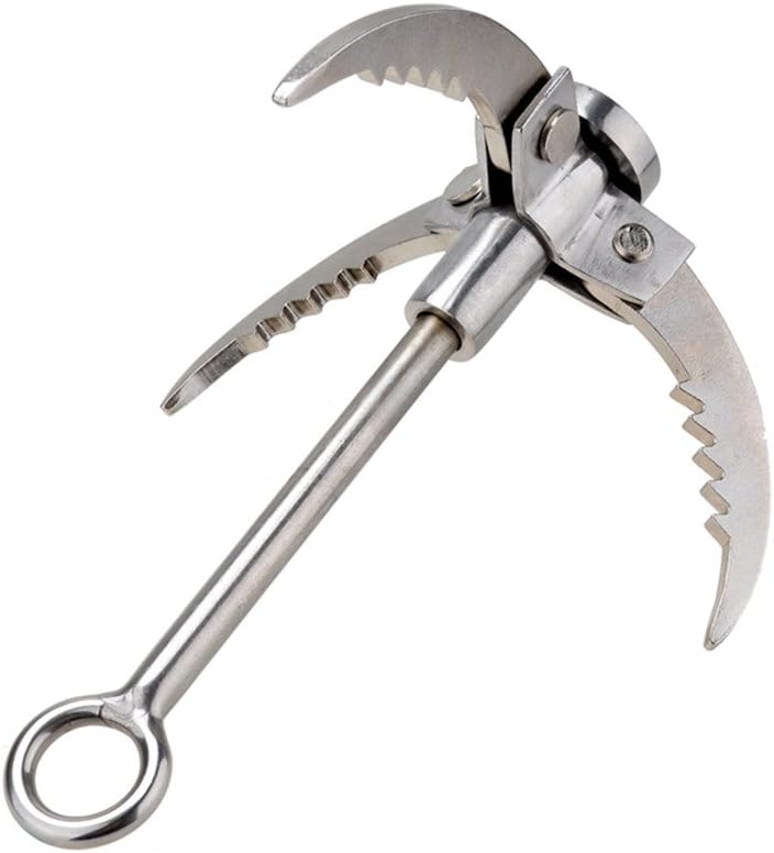DEWEL Grappling Hook, Outdoor Survival Gravity Carabiner with Folding Sawtooth Claws Multi-Function Collapsible Stainless Steel Anchor for Climbing, Hiking, or Tree Limb Removal