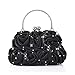 Emour Women Satin Rose Rhinestone Pure Color Handbag Evening Bags Wedding Handbags Carved Handle (Black)
