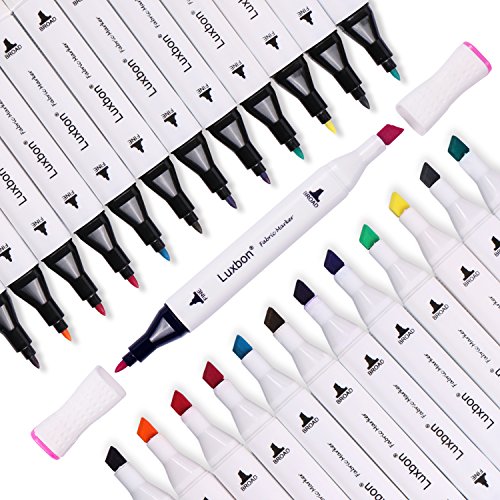 image for Luxbon 12 Pack Permanent Fabric Markers Pens Color Art Markers Dual Ti