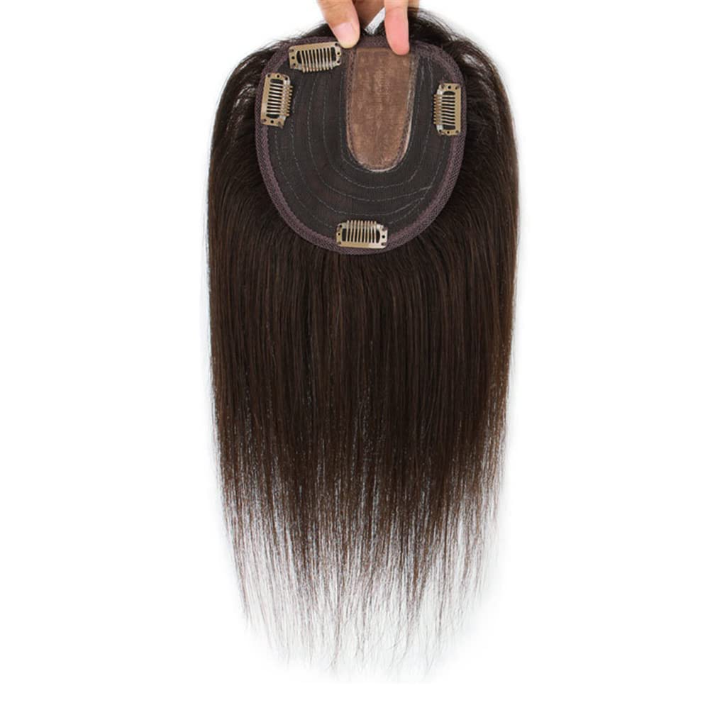 RemeeHi Crown Hair Toppers Clip on Top Hair Piece Human Hair Topper Hair Coverings for Women Middle 30cm Dark Brown