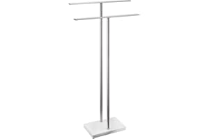 AONEON Free Standing Towel Rack Brushed Nickel 2-Tier Towel Holder for Bathroom Floor Stand with Heavy Marble Base Thicken St