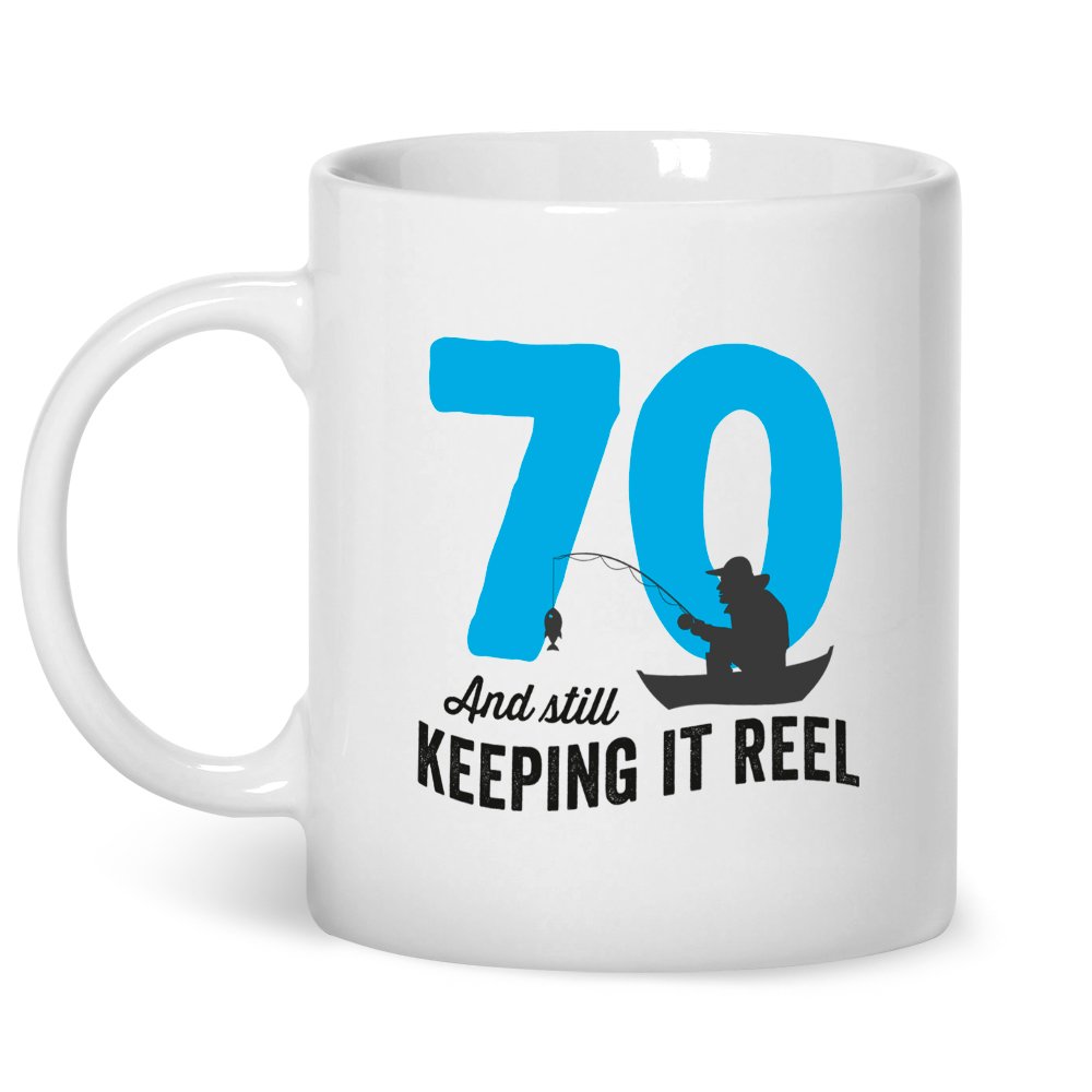Mainly Mugs 70th Birthday Fishing Fish Angling Mug Keeping it Reel Gift for Men Women Coffee Mug Keepsake