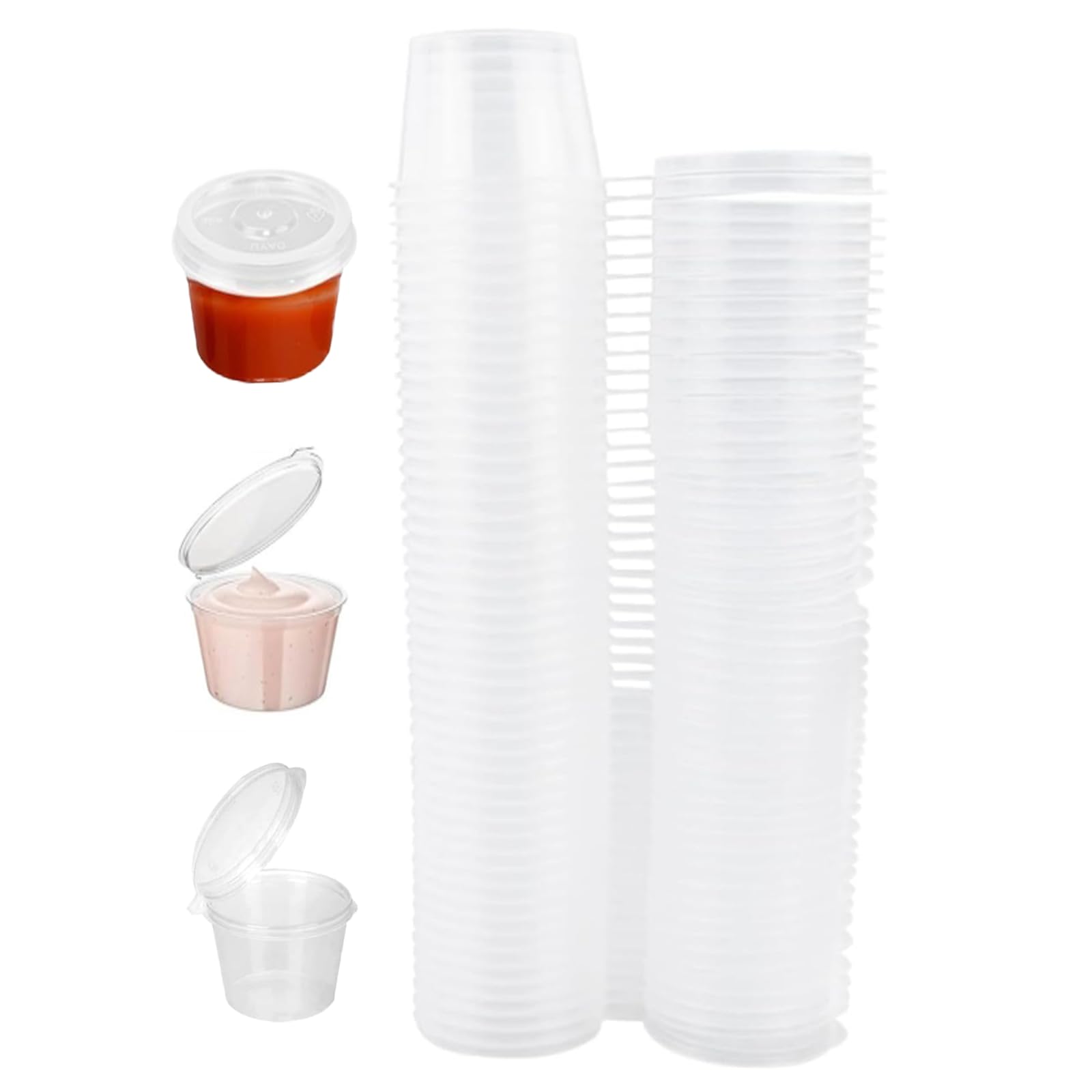 LIANRISES 50pcs Sauce Containers with Lids - 1oz Small Salad Dressing Pots for Dips, Chutney - 25ml, LT-139