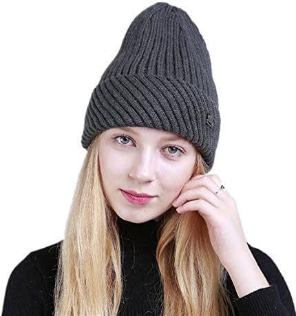 Bagoge Womens Knitted Hats, 2017 New Autumn And Winter Solid Color Stripes Fashion Warm Knitted Round Hats Knitted Wool Curling Head Cap (Gray)