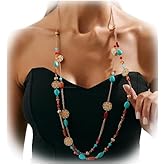 DarBudMay Vintage Long Chain Necklace,Multi-layered Boho Bead Clavicle Necklace,Sexy Metal Flower Plate Chest Chain Jewelry for Women