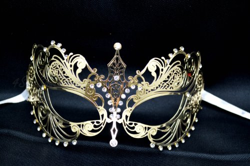New Gold Mystic Elegant Luxury Extravangant Beautiful Mask w/ Diamond Women's Mask Mardi Gras Majestic Party Halloween Ball Prom by QJ