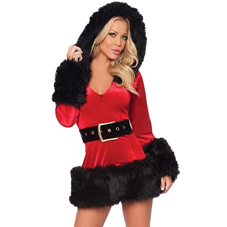Rosennie Damen Weihnachtsmann Kostüm Weihnachten Cosplay Dessous Kleid Frauen Sexy Hooded Plush Lingerie Babydoll Weihnachten
