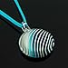 Hand Blown Venetian Murano Glass White Blue Striped Round Pendant Women Necklace, 18-20''