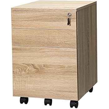 TOPSKY 3 Drawers Wood Mobile File Cabinet Fully Assembled Except Casters (Oak Letter Size)
