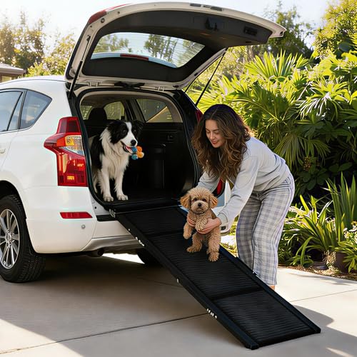 GarveeLife Dog Ramp for Car 71"× 20" Large Folding Pet Stair Ramps for Truck, S…
