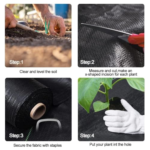 automoris 3.2OZ 6 * 300FT Weed Barrier Landscape Fabric with 100pcs 6inch Garden Staples,Heavy Duty Woven Ground Cover Weed Fabric Gardening Mat for Underlayment，Flower Beds, Pathways,Driveway