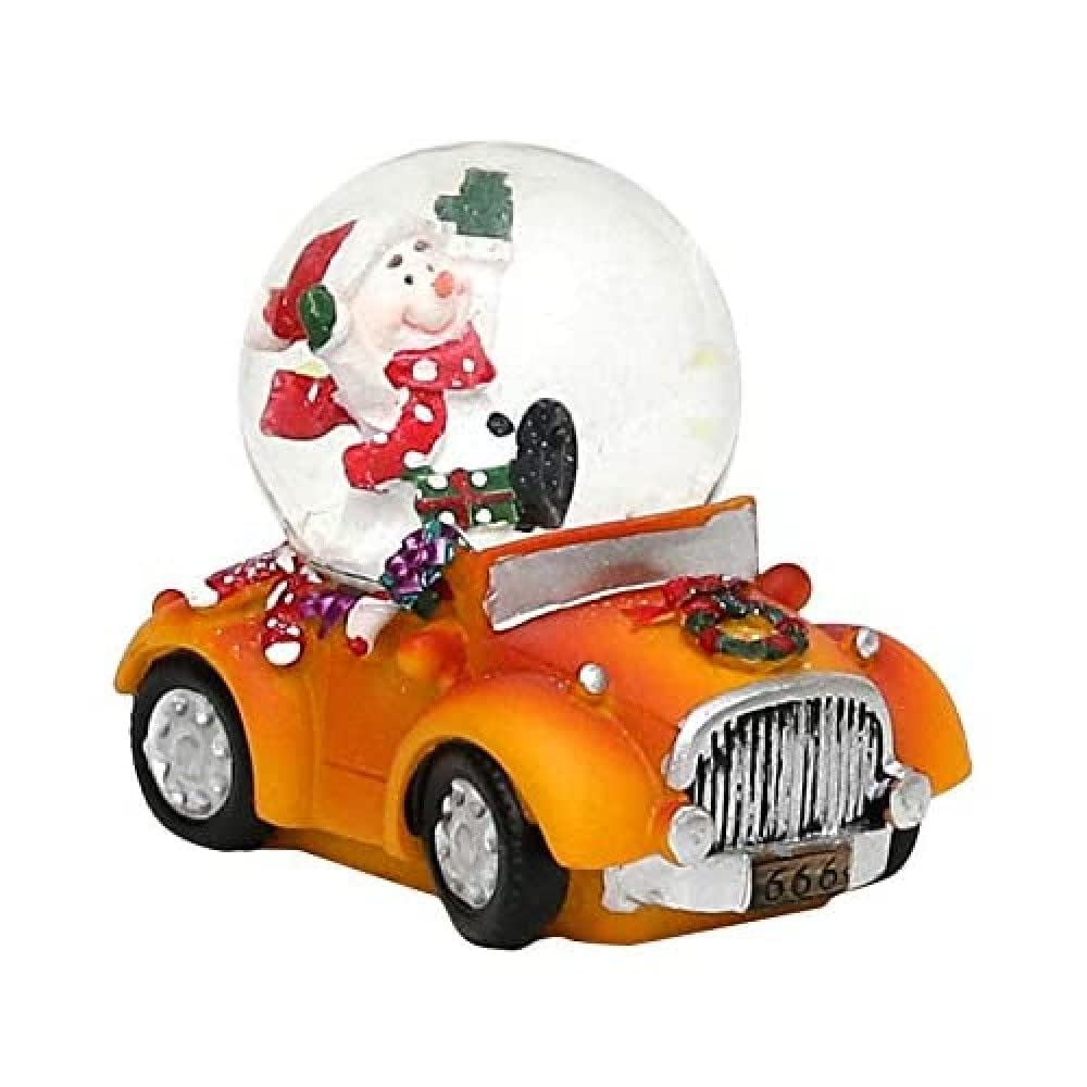 Dekohelden24 Children's Snow Globe, Cars in Orange with Santa Claus, Dimensions H/W/Diameter Ball: Approx. 8 x 5.5 cm/Diameter 4.5 cm