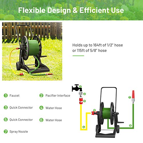 Goplus Garden Hose Reel Cart w/Quick Connectors and Adjustable Nozzle
